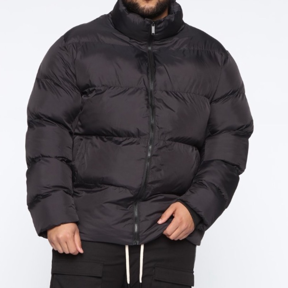 Matte black puffer coat
